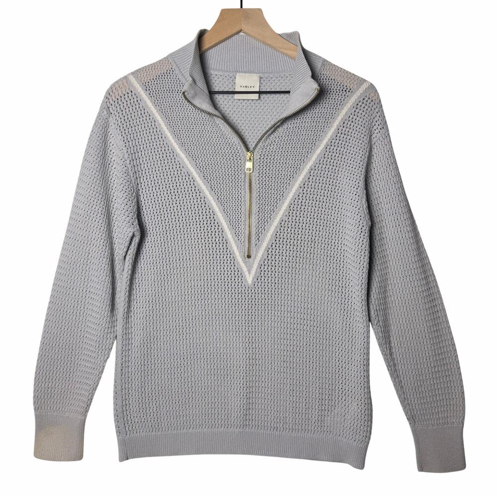 Varley Calva Half Zip Sweater Knit Light Blue Gray 100% Cotton Women's size S